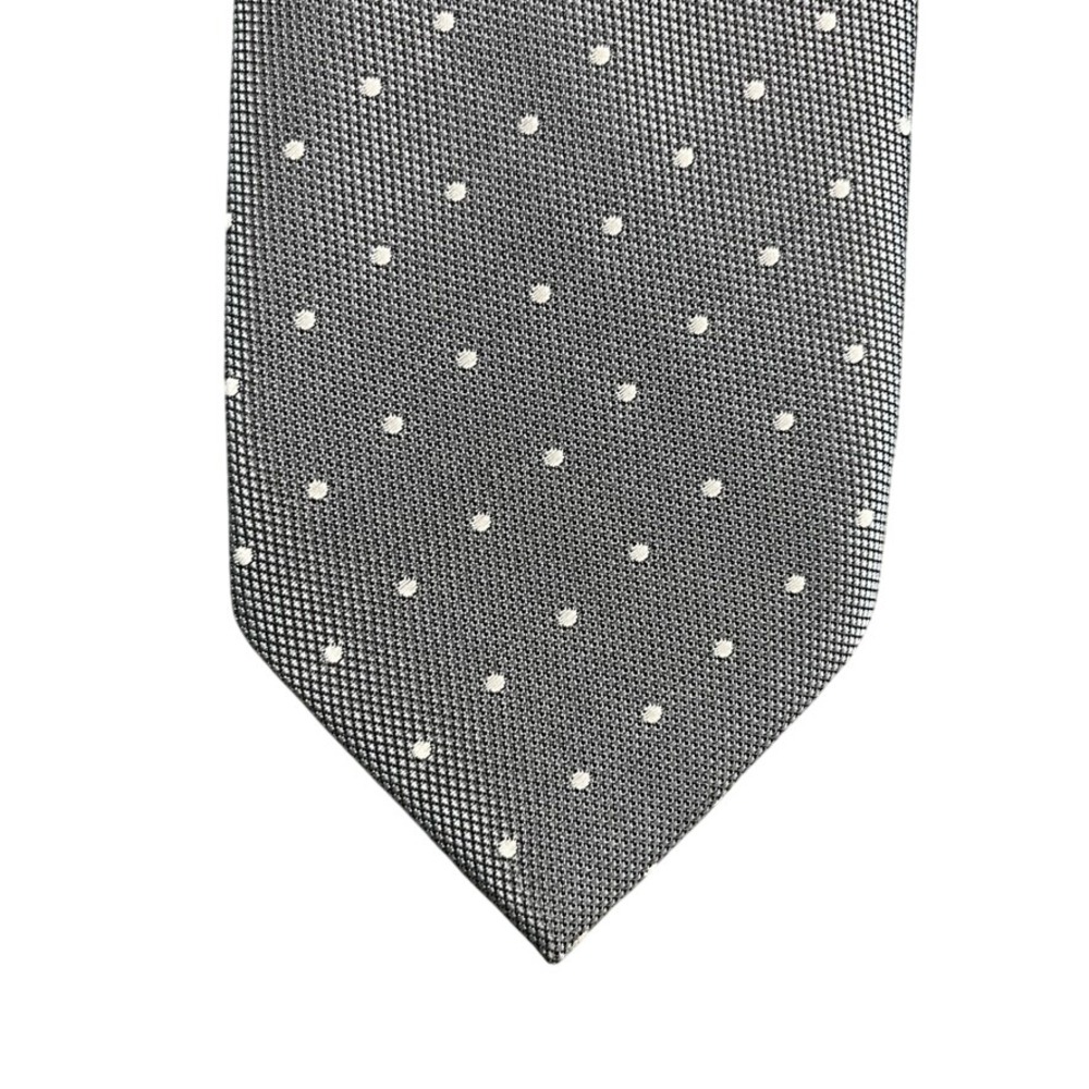 Parkside Mens Gray Silk Polka Dot Necktie Handmade Woven Classic Tie